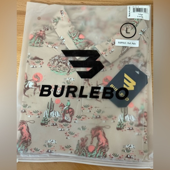 BURLEBO Performance Polo Cowboy Up Khaki Sz Large NWT - Picture 2 of 4